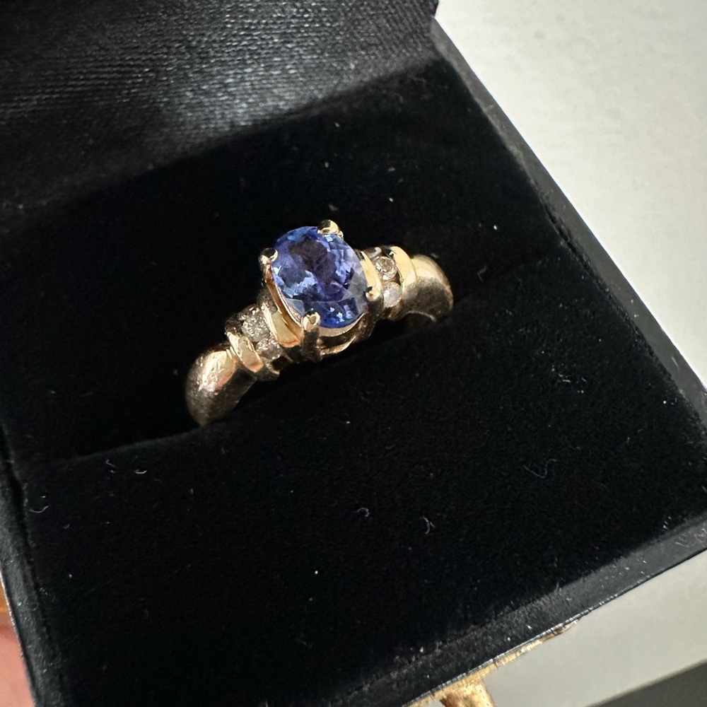 LE VIAN 3/4 CTS Blue Tanzanite Diamond Ring Sz 6.5 in 14K YELLOW GOLD LeVian - Picture 1 of 8